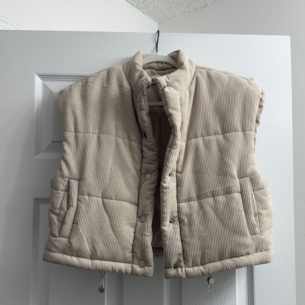 Beige Corduroy Puffer Vest